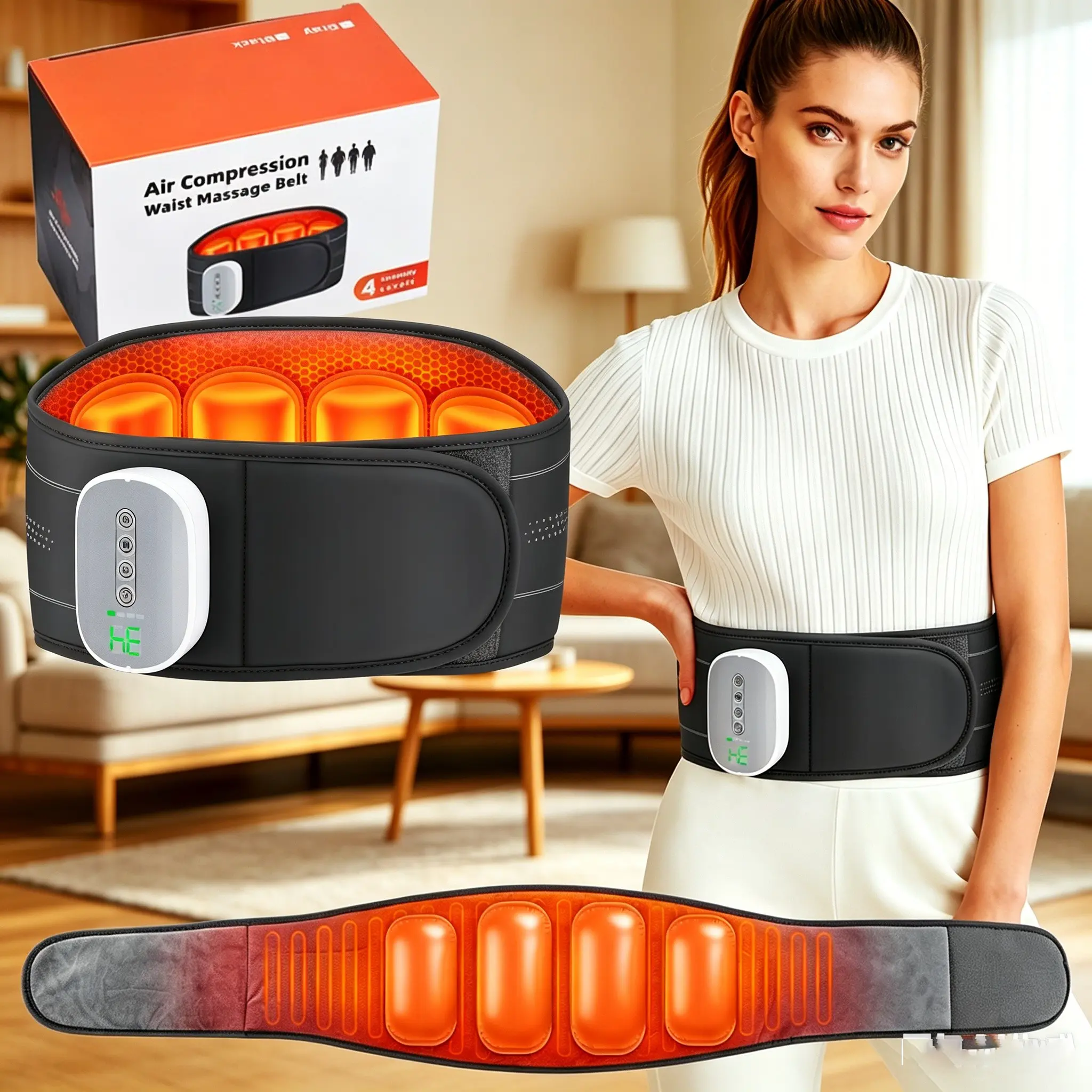 Airbag Decompression Waist Massager,Cordless Heating Waist Lower Back Belt, 3 Airbag Modes 4 Heat Levels Heated Squeeze Wasit Relax