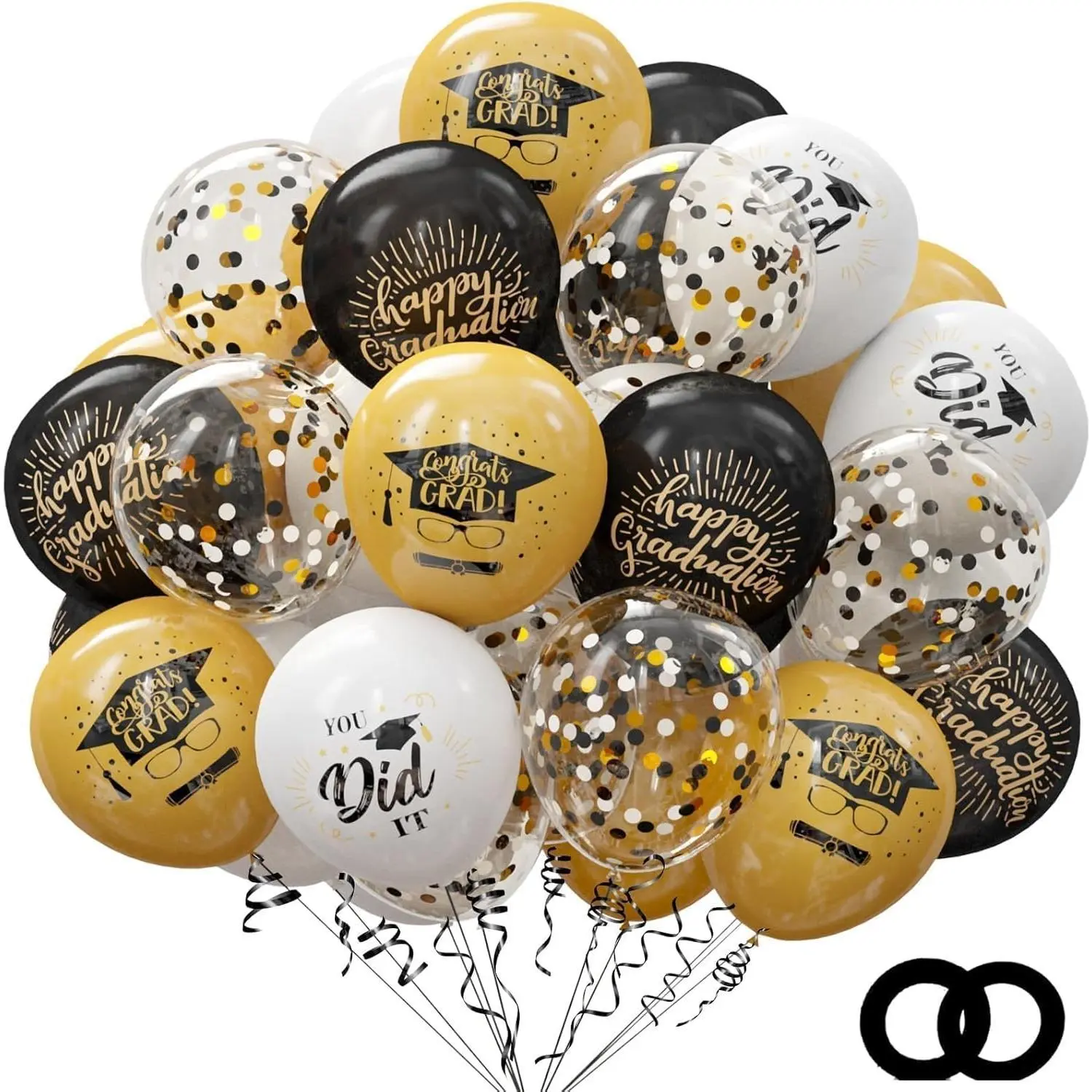 75 Pack Graduation Party Decorations Balloons Set - 12 Inch Black Gold Balloons with Balloon Ribbons Graduation Party Decoration Supplies