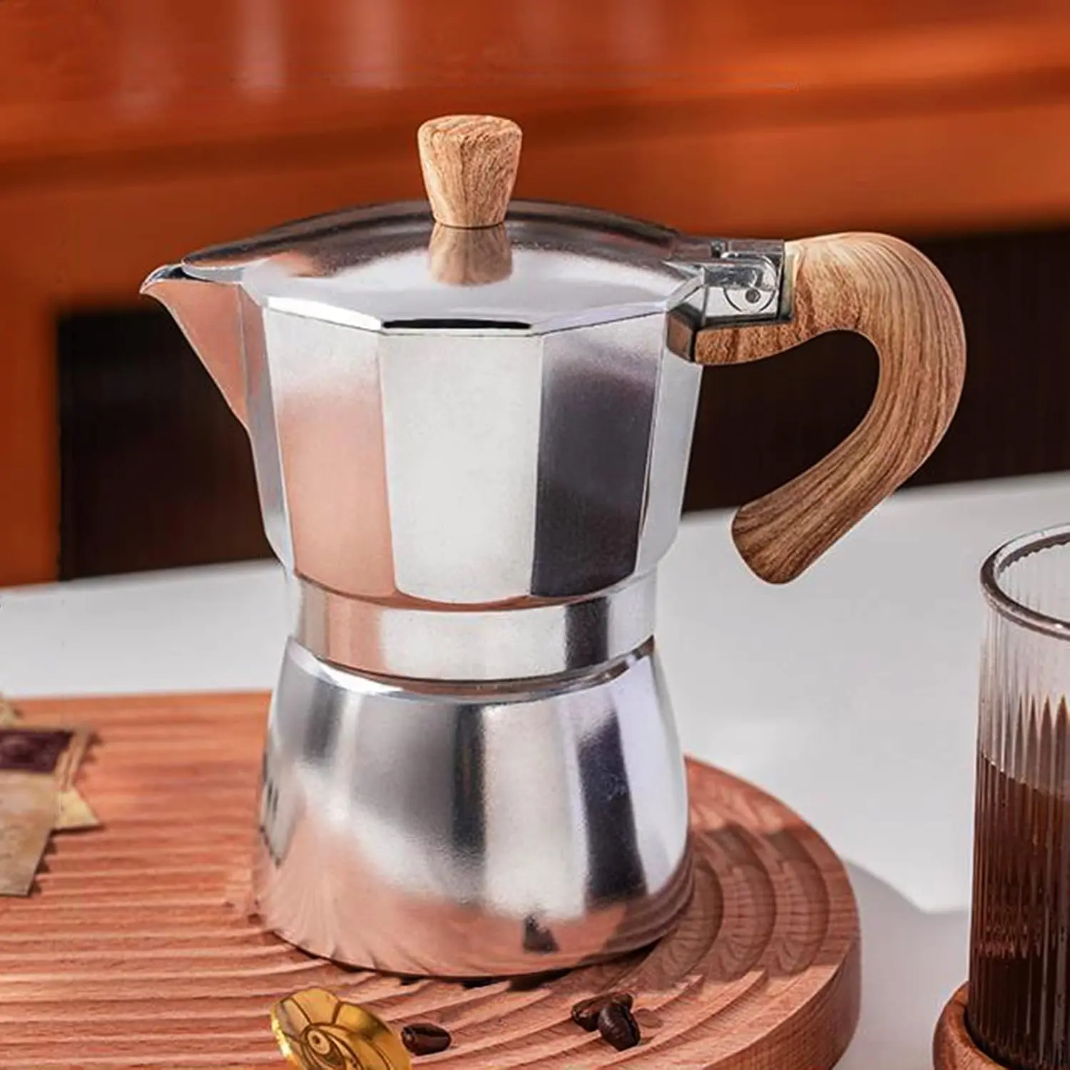 Moka Pot, Italian Coffee Maker, Coffee Pot 3 cup/5 OZ Stovetop Espresso Maker for Gas or Electric Ceramic Stovetop Camping Manual Cuban Coffee Percolator for Cappuccino or Latte