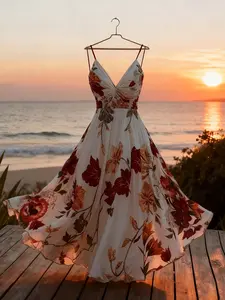 New Arrival Women's Plus Size Casual Halter Top Floral Print Elegant Dress, Comfortable and Stylish Summer, Perfect for Daily Wear