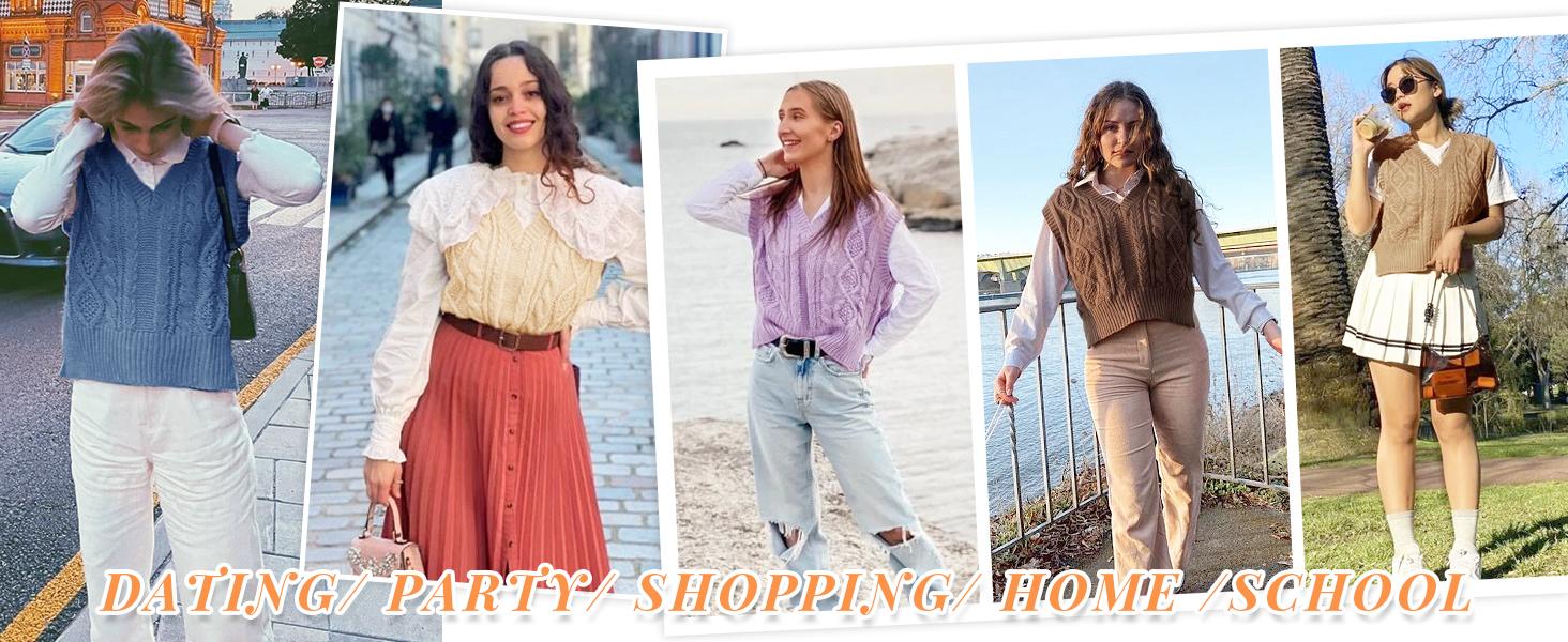 Sweater Vest for Women V Neck Sleeveless Knit Solid Casual Ribbed Preppy Pullover Tops