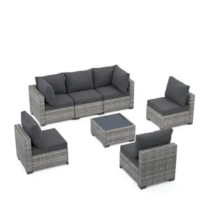 Aobtkel 7-Piece Outdoor Patio Furniture Set, All-Weather Wicker Rattan Sectional Sofa with Thick Cushions & Glass Table, Modular Patio Conversation Furniture for Backyard, Poolside & Garden (Grey-Grey) On-Site