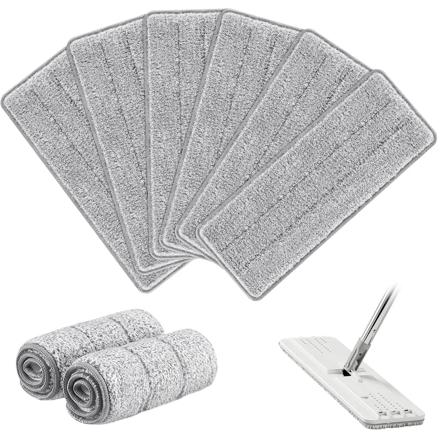 6 Pack Flat Mop Pads for Joymoop Mop and Bucket Set with Wringer | Washable &  Microfiber Mop  Refills for Oshang  Mop - 13" X 4.9", Grey Only