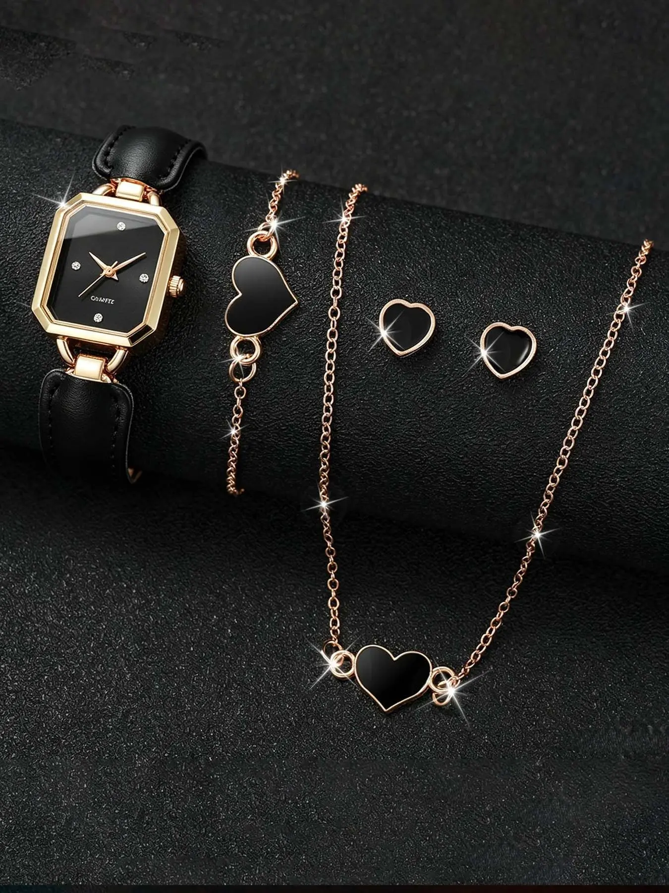 5-piece/set Melange Brown Watch for Women - Small, Unique, High-end Square Bracelet-style Leather Hybrid Ladies' Watch, Birthday Gift