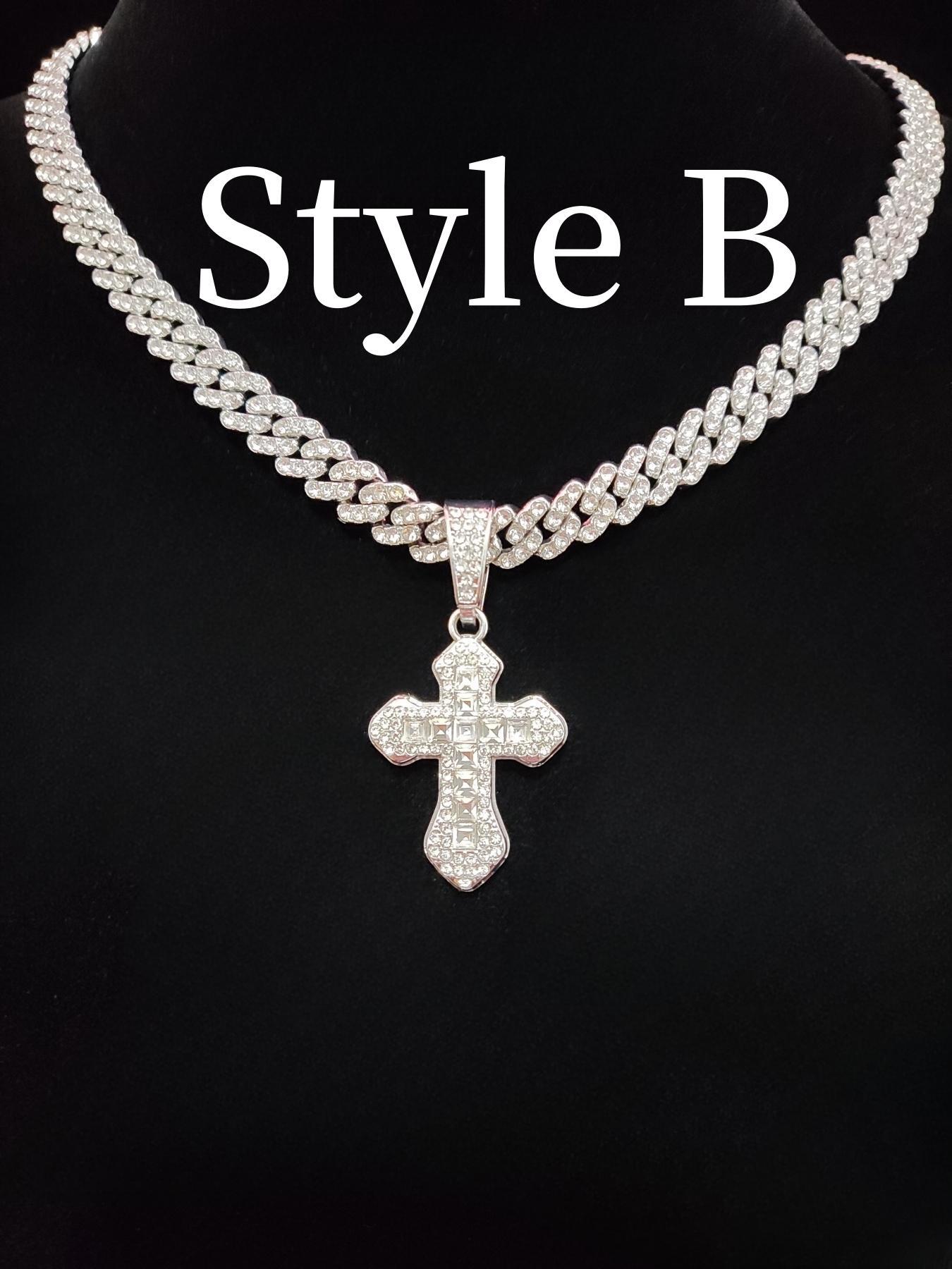Rhinestone Decorated Cross Pendant Necklace, Cross Necklaces, 1 Count Fashion Jewelry for Party, Daily Clothing Decor, Trendy All-match & Exquisite Jewelry for Birthday Gift