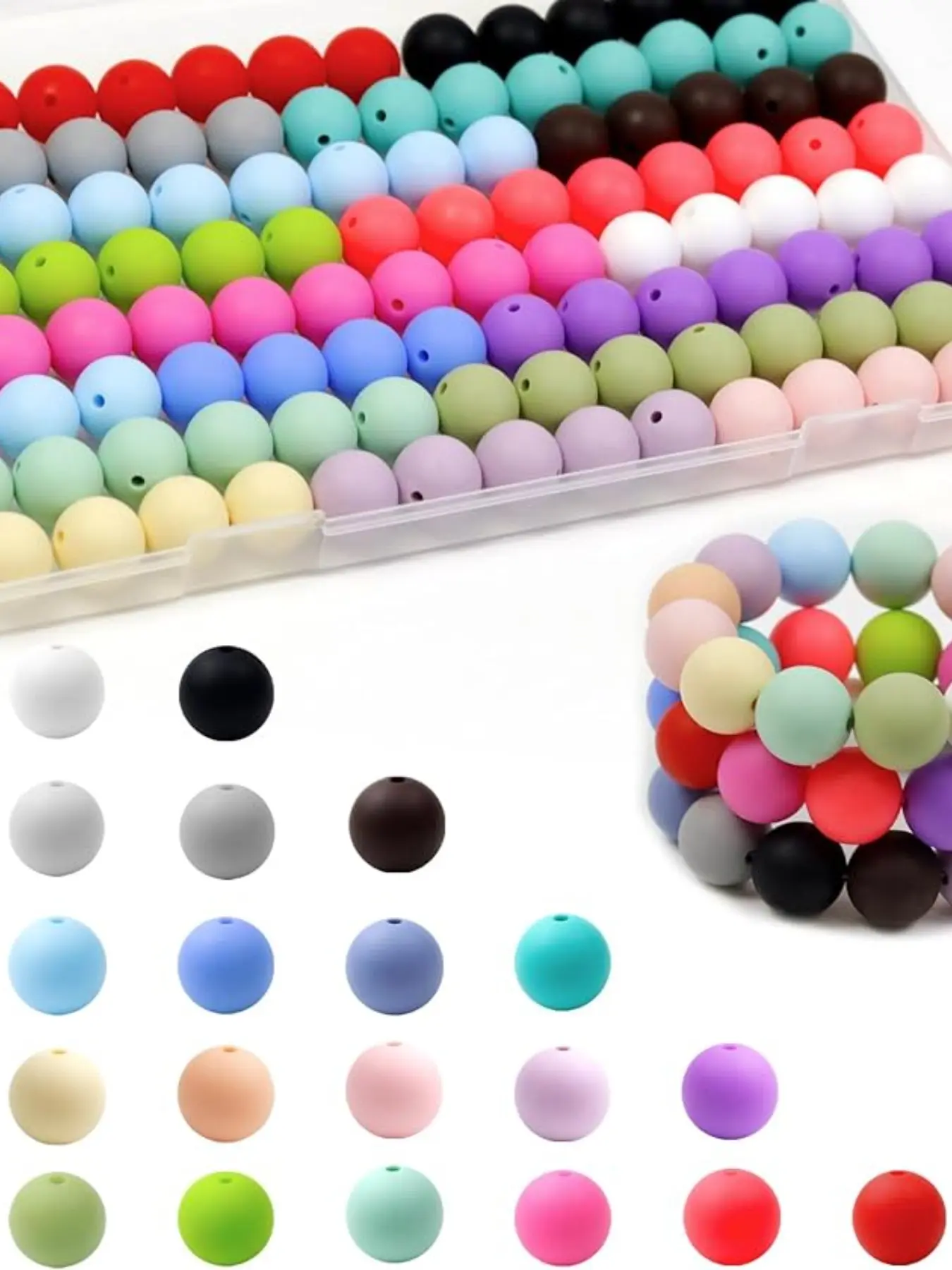 100pcs Silicone Beads,  15mm Silicone Beads for Keychain Making, Rubber Round Bulk Focal Beads for DIY Crafts Making, DIY Beading Accessories