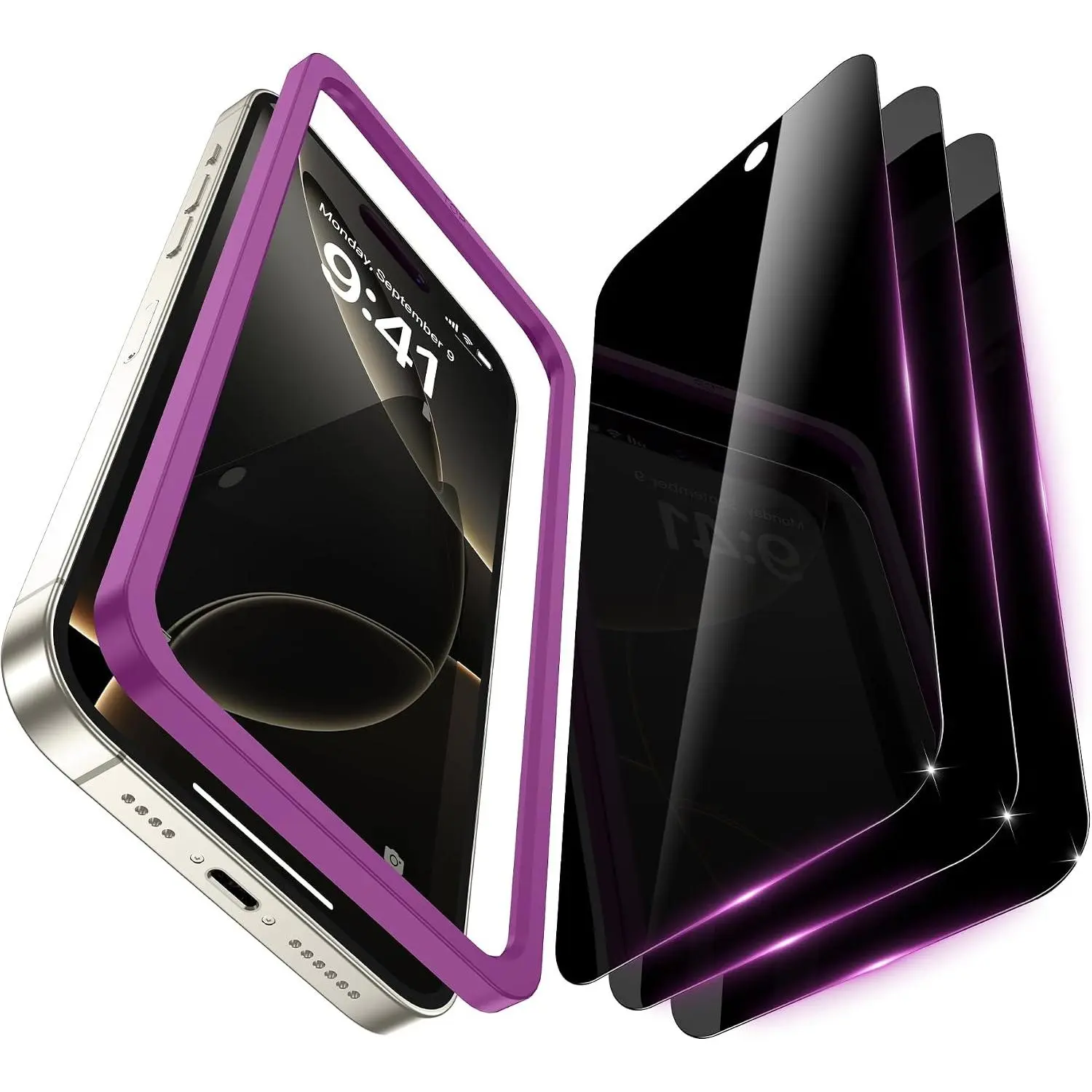 3 Pack Compatible for  16 Pro  Screen Protector Tempered Glass, Anti Spy  Screen for  16 Pro 6.3 Inch Accessories, Private Case Friendly Film, Easy Installation Tool
