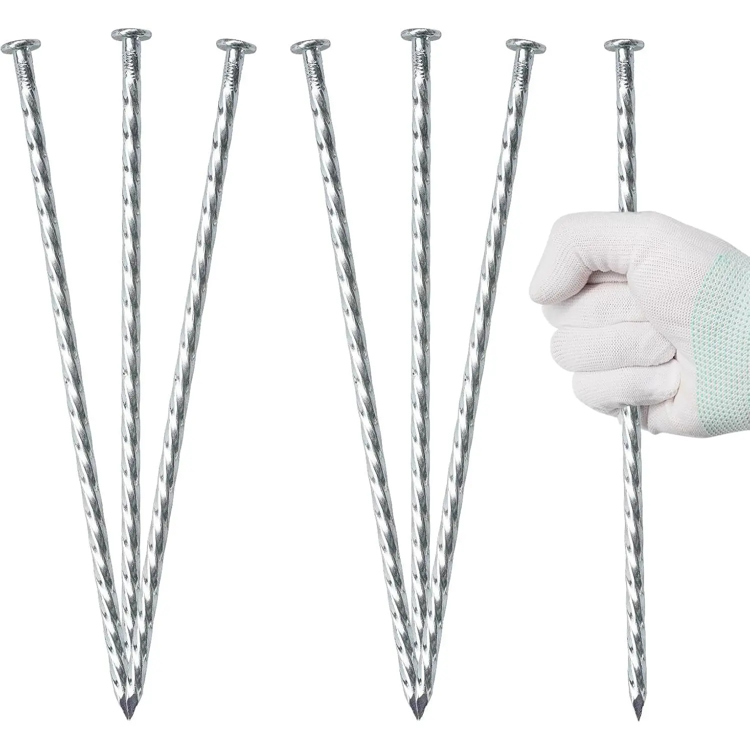 12 Inch Landscape Stakes, Heavy Duty Ground Spikes, 26 Pack | Galvanized steel; rust-resistant;  beveled tip for easy insertion; 12 inch size for edging, turf, tents & landscaping