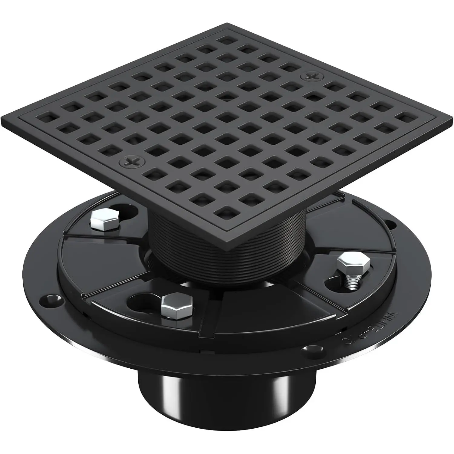 Shower Floor Drain, 4 Inch Square Shower Floor Drain Kit with ABS Flange | 304 Stainless Steel Removable Grid Cover Hair Strainer Catcher for 2" or 3" Pipe, Matte Black