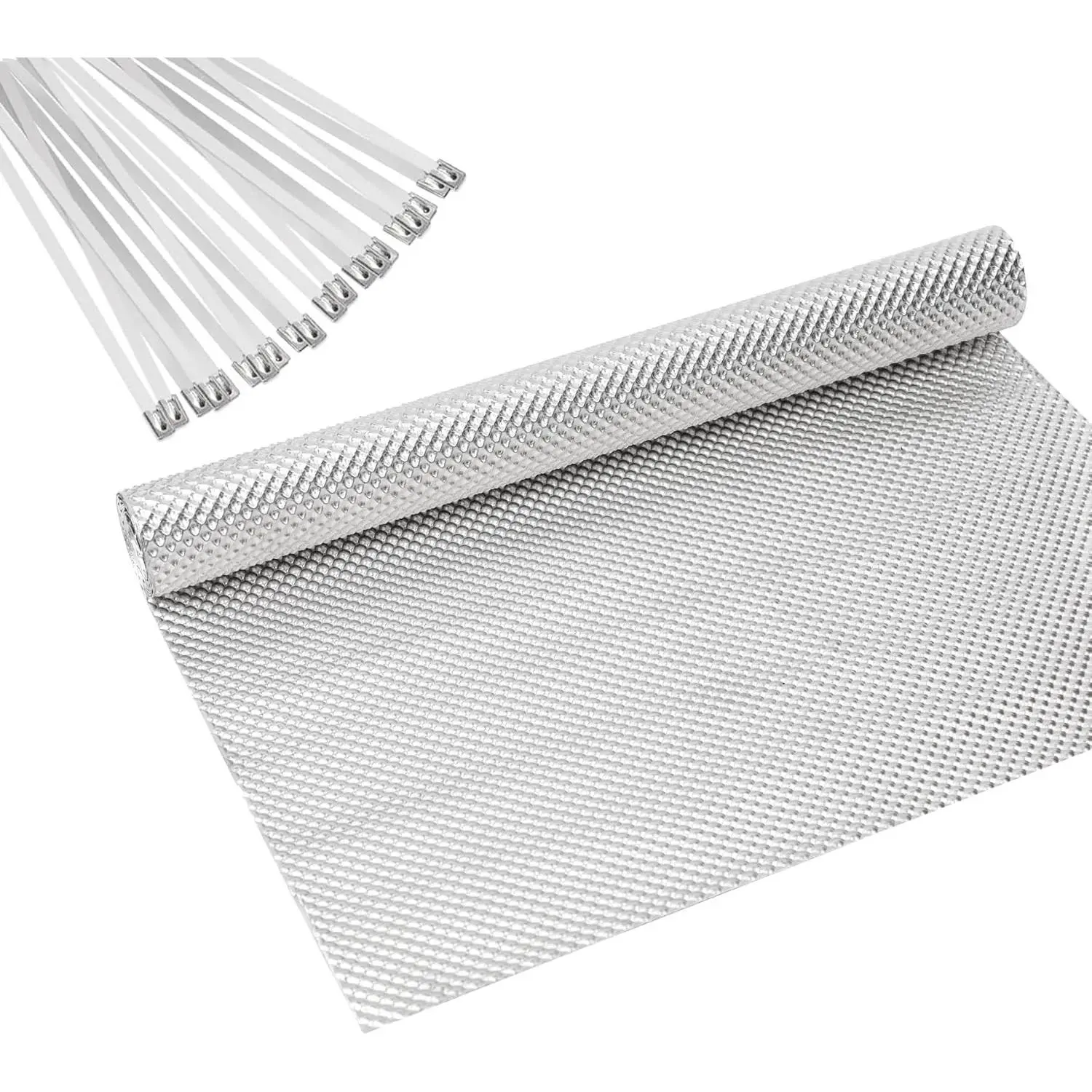 16" x 78.7" Exhaust Heat Shield Kit - High-Temp Embossed Aluminum Muffler/Engine Shield with 20PCS Stainless Steel Cable Ties for Automotive Use