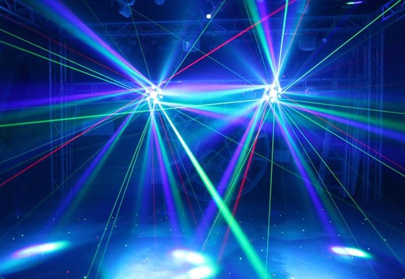 Super 6 In 1 Moving Head DJ Lights RGBW Six Arm Beam Light with Bee Eyes Effect Four LED Strobes DMX 512 Sound Activated Stage Lighting for Party Disco KTV Wedding Club Event Entertainment
