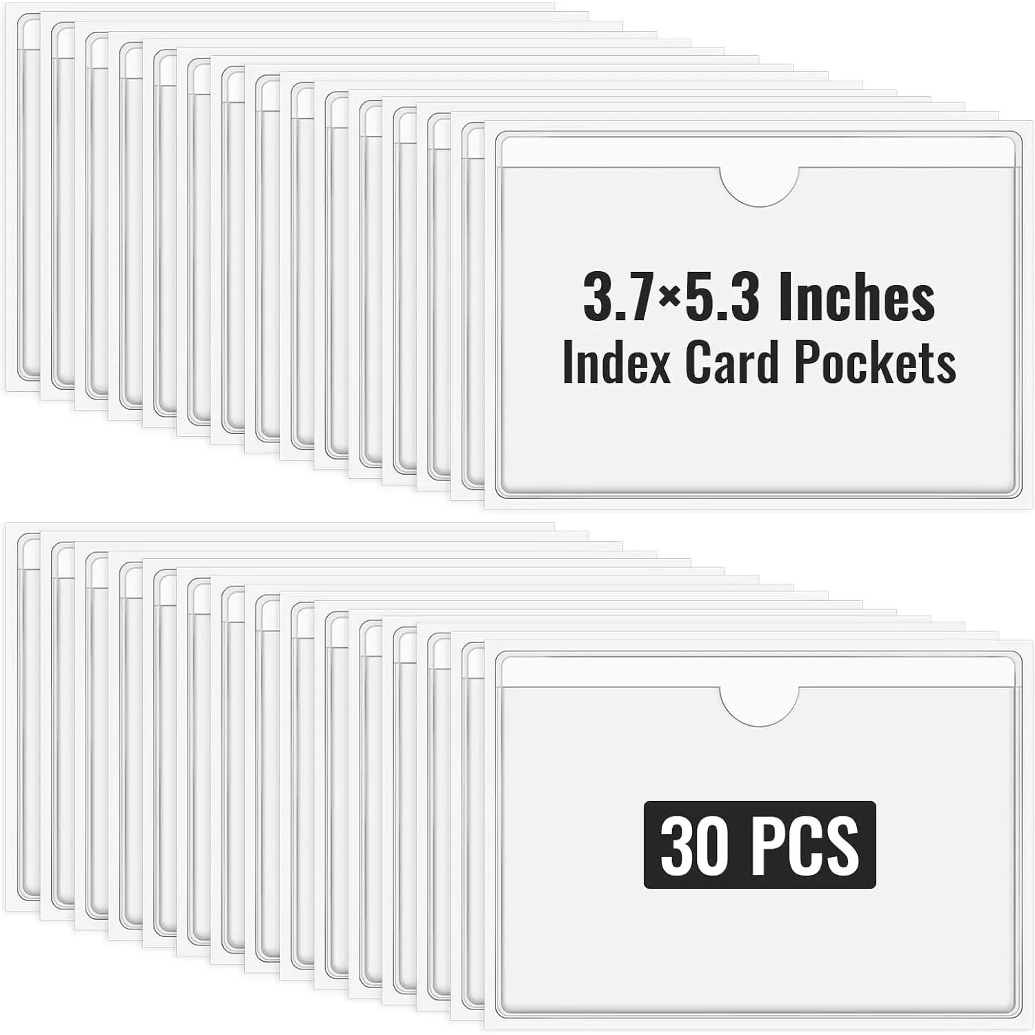 Clear Sticky Label Pockets for Index Cards, 3"x5", 30 count | Self-Adhesive Clear Pvc Sleeves, Top-Loading, Fit 3"x5" Cards, for Offices, Classrooms, Craft Storage, and Labeling Projects