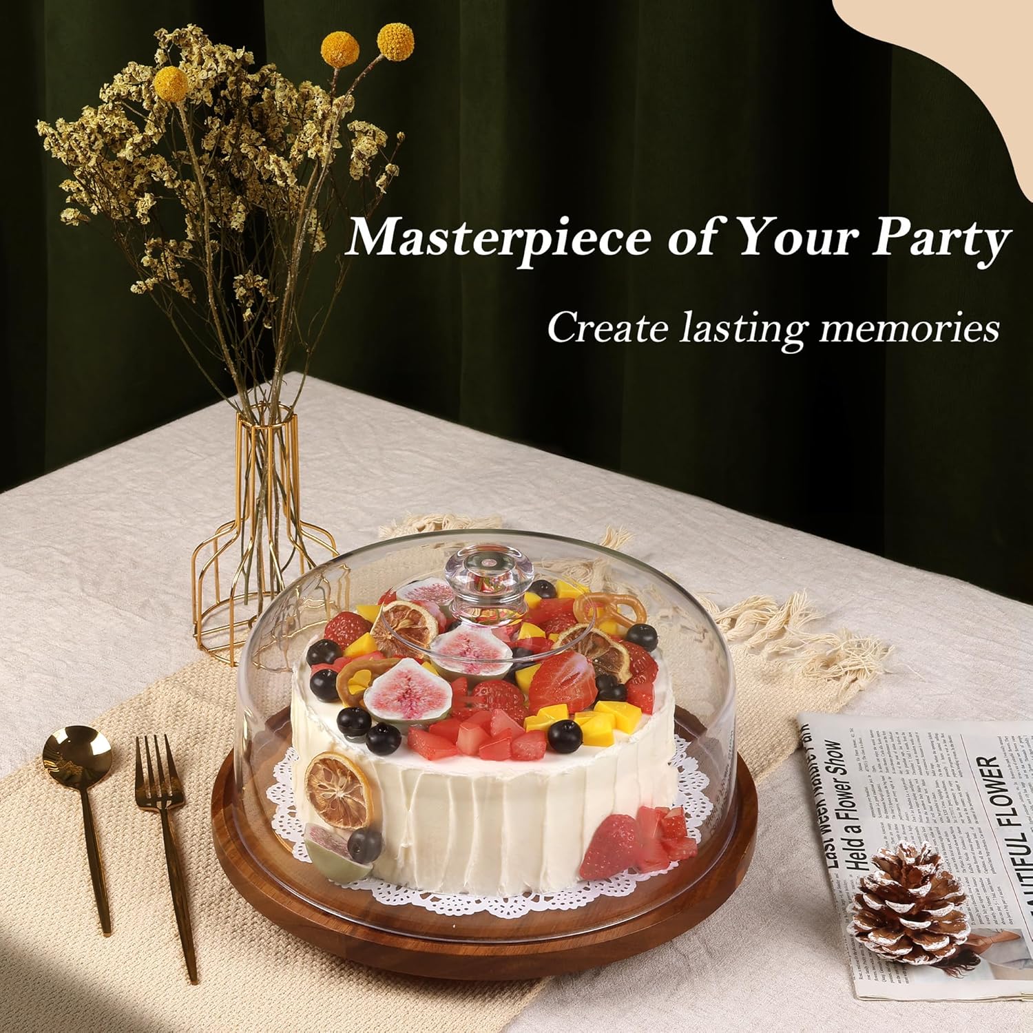 Cake Stand with Dome Lid, 12in Acacia Cake Plate with Cover, Wooden Cake Display Stand with Dome, Cake Decorating for Baking Gifts, Birthday Kitchen Party, Weddings Cake Stand with Dome Lid, 12in Acacia Cake Plate with Cover, Wooden Cake Display Stand with Dome, Cake Decorating for Baking Gifts, Birthday Kitchen Party, Weddings