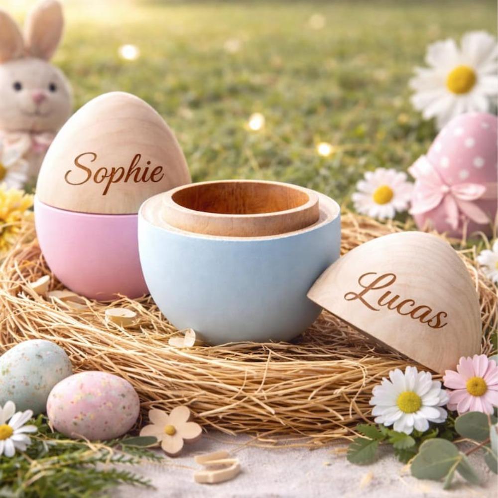 Custom Easter Egg First Easter Gift Baby Keepsake Engraved Name Wooden Easter Egg Shakers