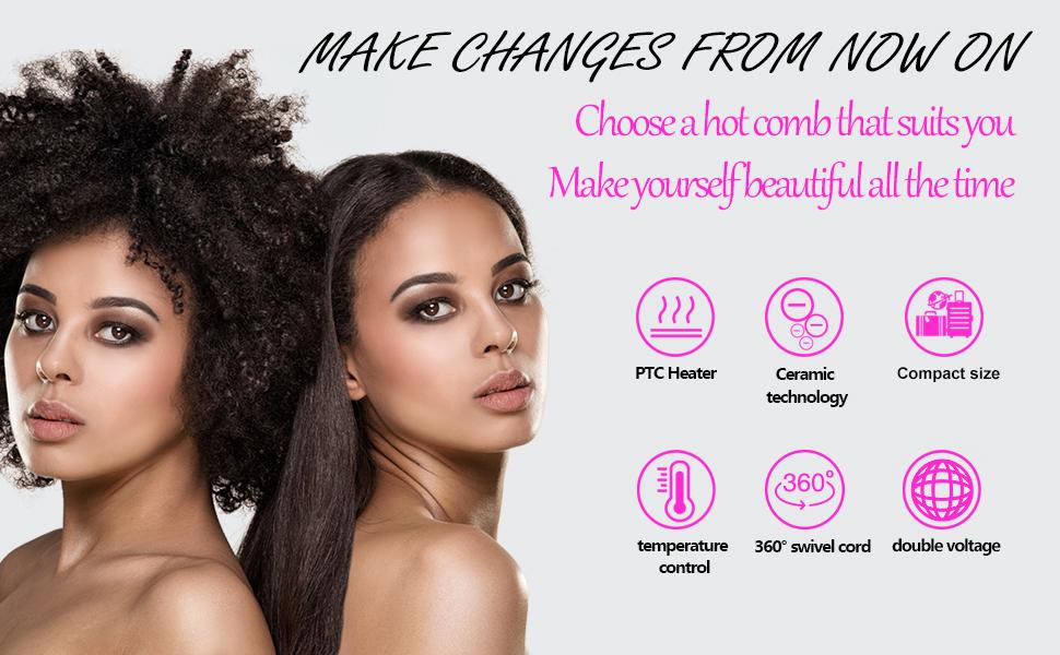 Technology Dual Voltage Ceramic Pressing Comb - 450° F Fast Heating Mini Straightener for Lace Front Wigs and Black Women's Hair