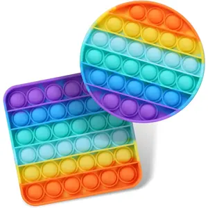 2 Packs Pop Fidget Sensory Toys, Autism Special Needs Stress Relief Silicone Pressure Relieving, Round and Square Squeeze Toys for Kids Children Adults (Set of 2)
