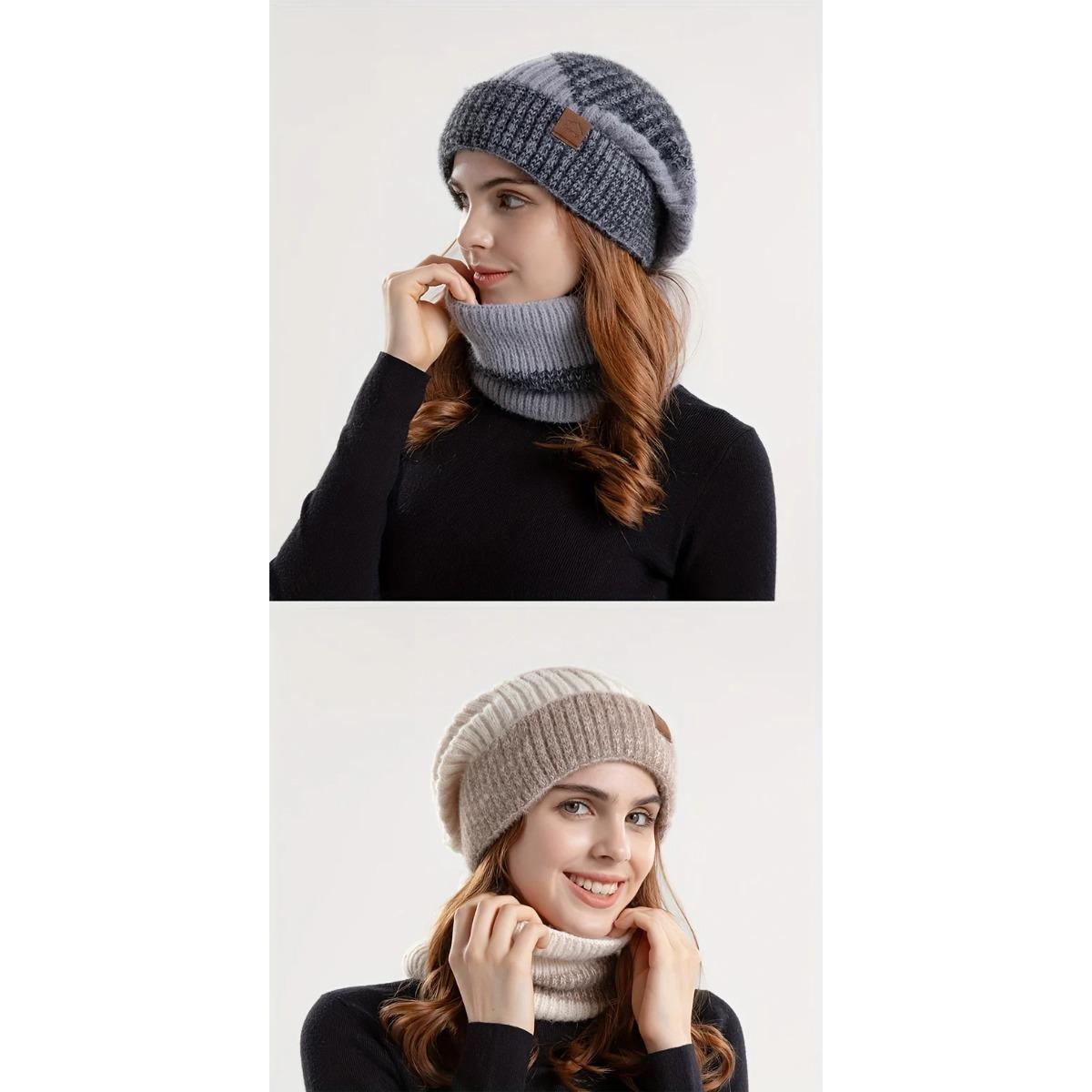 Two Piece Winter Set Knit Hat and Scarf for Women Cozy Soft Warm Beanie Scarf Combo Fall Winter Fashion Essential Cold Weather Accessory Outfit Combo