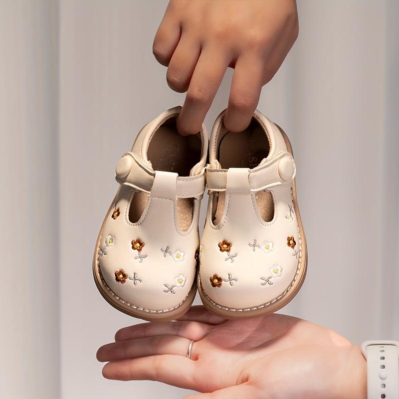 Embroidered Flower Toddler Girls' Shoes |   Soft Sole, Non-, Durable, Microfiber, Fastener, Vintage and Cute Style/