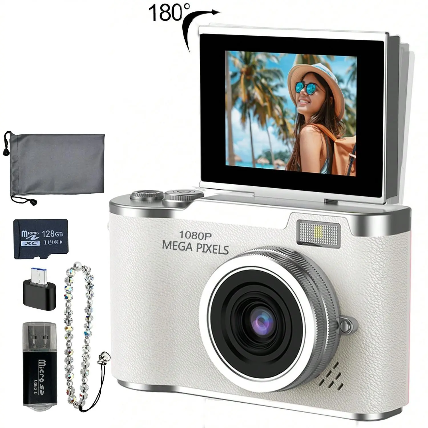 1080P HD Foldable Screen Student Camera, Retro Ccd Card Camera, Beginner Digital Camera, Macro Lens, Hybrid Viewfinder, Portable, Point And Shoot Camera, Portable Pocket Camera