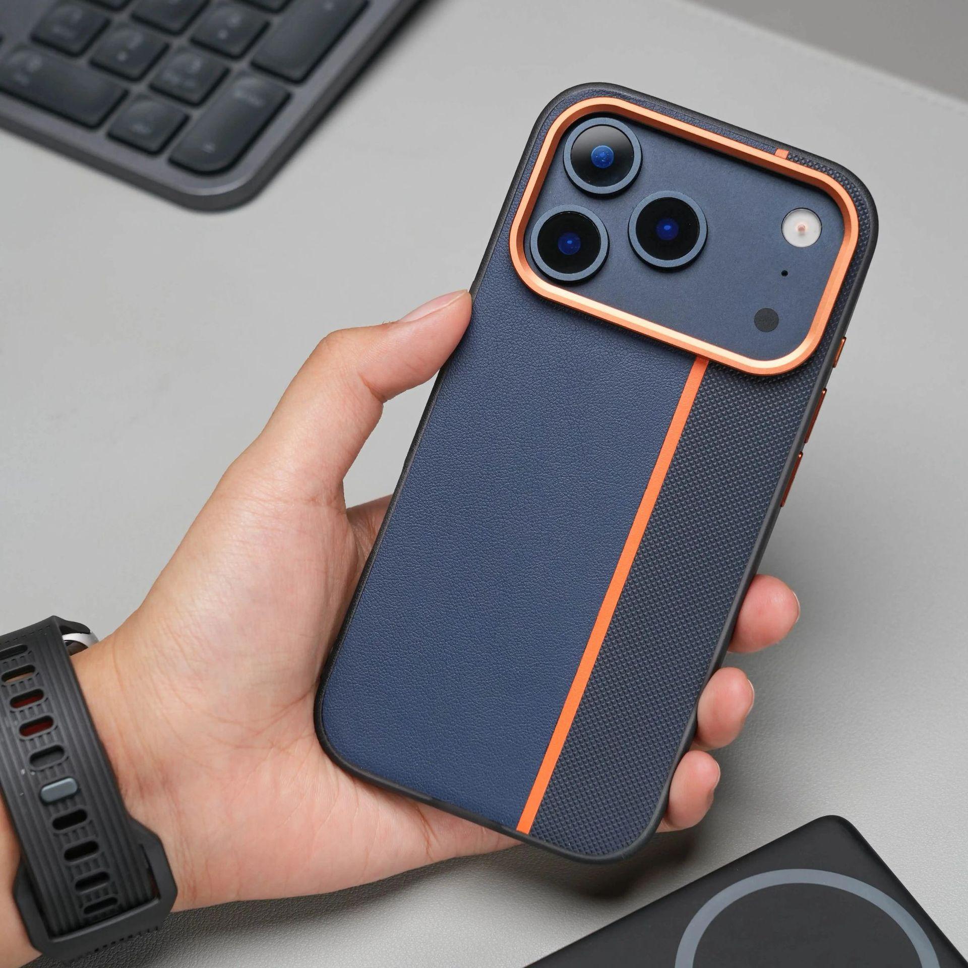 For iPhone 17 Pro Max phone case, color-blocking leather magnetic suction, anti-drop protective cover for 16, 15