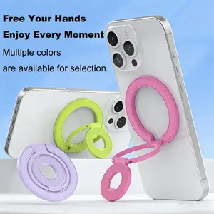 New Magnetic Ring Holder Strong Magnet Dual Loop Metal Phone Stand Foldable Multi-Function Lazy Desk Mount