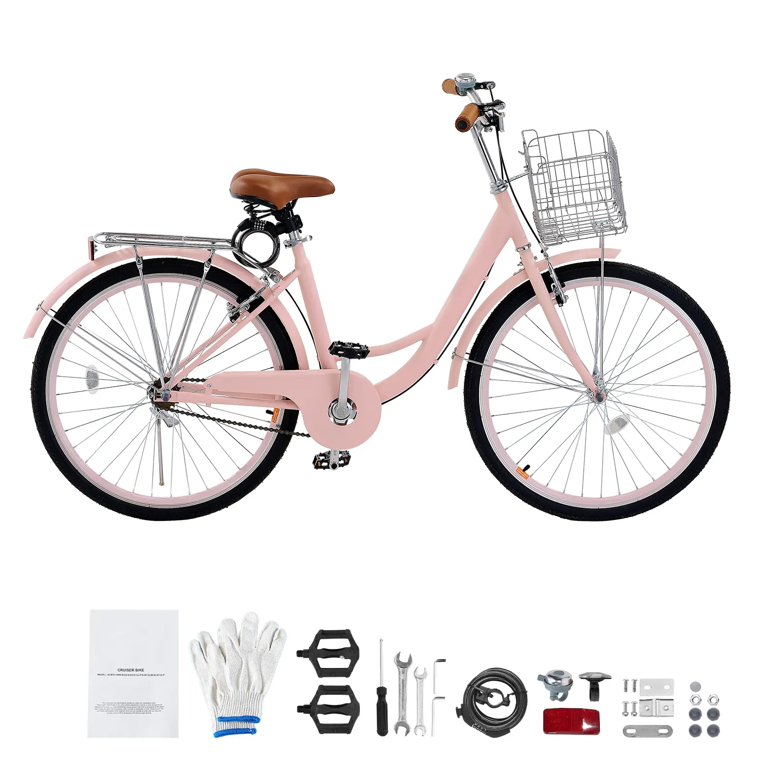 Cruiser Bike, Fits for Cycling, 110.2 lbs / 50 kg Load Capacity, 330 lbs / 149.7 kg Max Load Capacity, High-Carbon Steel Construction, Simple Single-Speed Riding