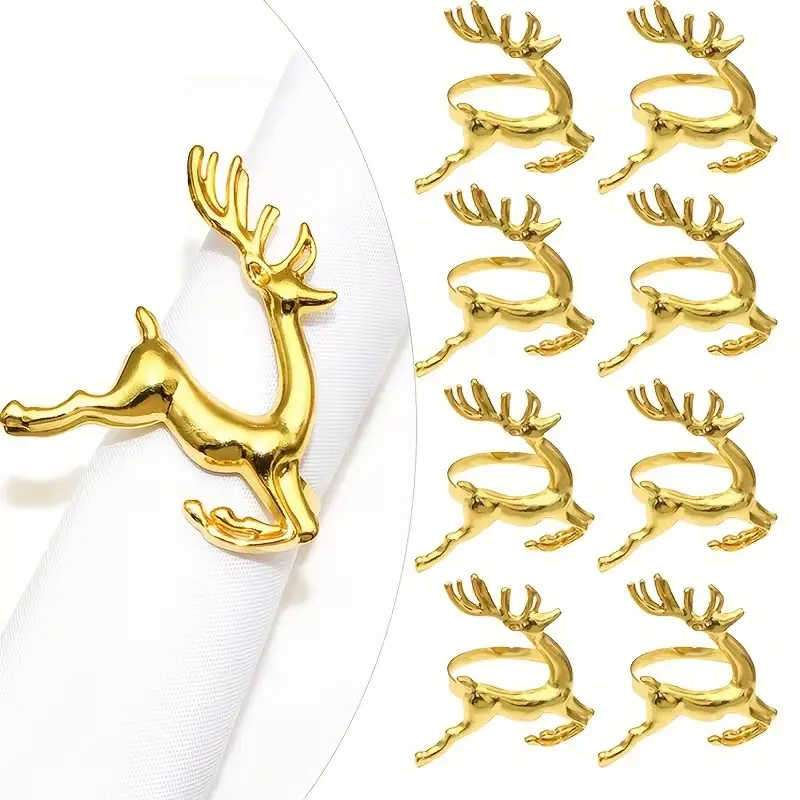 10-Piece Christmas Napkin Rings, Deer Pattern, Festive Table Decor, Party Dining Accessories, Durable and Stain-Resistant