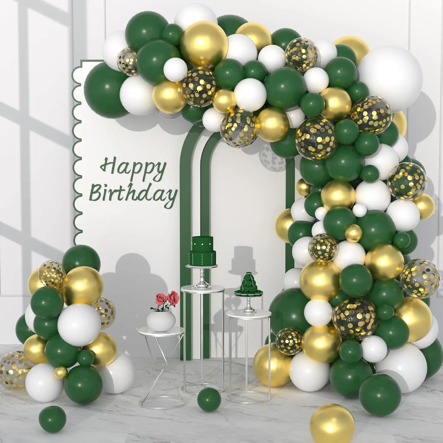 Dark Green White  Balloon Garland Arch Kit, 105 count White Dark Green Balloons Metallic  Confetti Balloons for Birthday Wedding Engagement Anniversary  Graduation Party Decorations