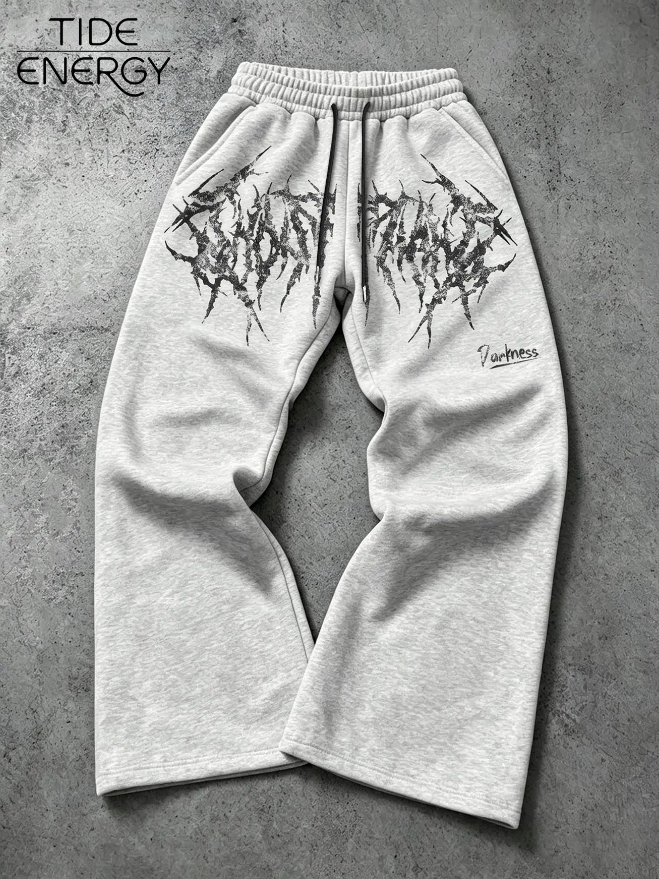 Vintage Thorn Death Metal Sharp Font Print Drawstring Wide Leg Sweatpants, Gothic Dark Subculture Emo Style Loose Men's Skateboard Casual Street Long Pants
