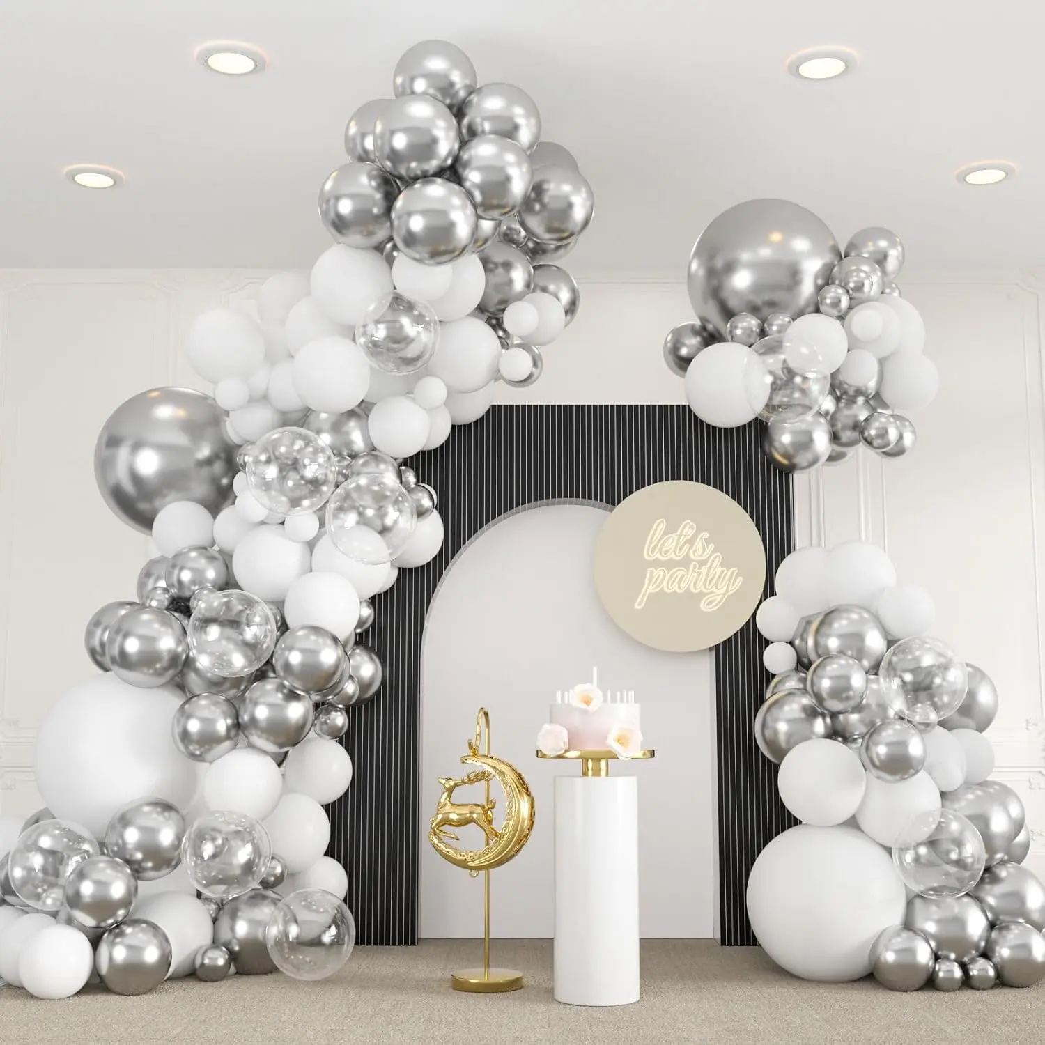 136 count White and  Balloons Garland Arch Kit With Clear Balloons | 18 12 10 5 Inch Party Latex Balloons for Birthday Wedding Anniversary Party Decorations