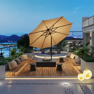Solar LED Lighted Patio Umbrella 10FT – Waterproof, UV-Resistant Outdoor Market Parasol – 8 Reinforced Ribs, Tilt Crank – Ideal for Garden, Deck, Pool, Backyard, Dining Table
