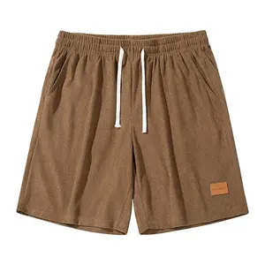 Men's Retro Corduroy Twill Shorts, Loose Fit Street Style with a Drawstring and Slanted Pockets for City Walks & Outdoor, Menswear, Clothes