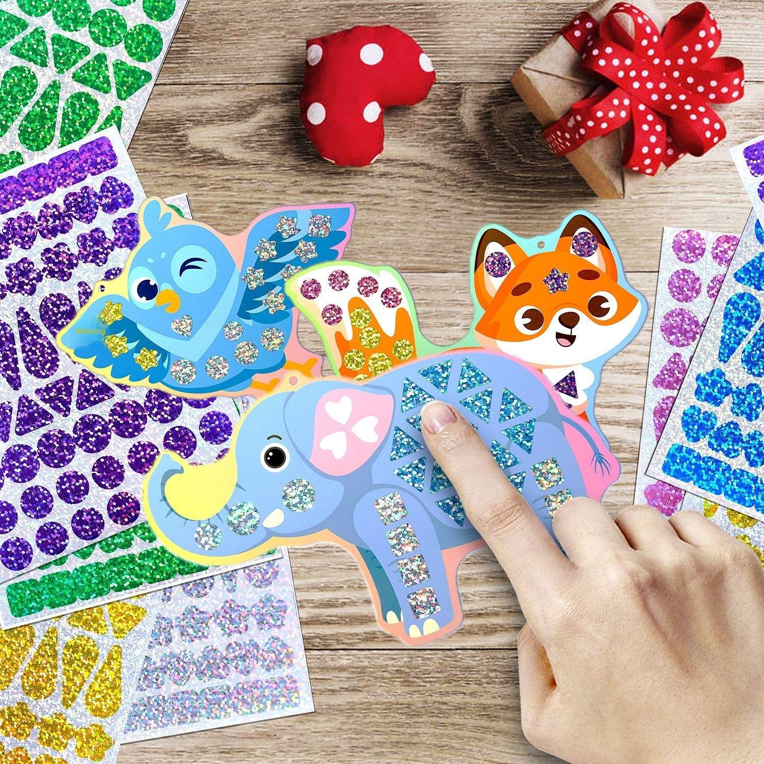 Kids Craft Mosaic Sticker Set for DIY Art and Early Education Gift with Shiny Mirror Finish
