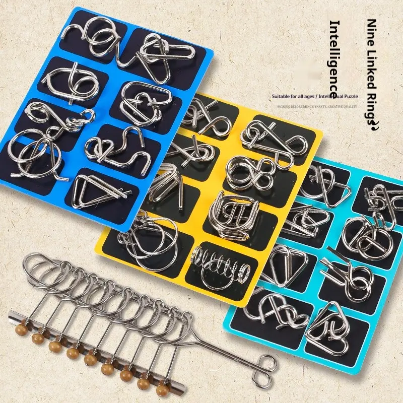 Nine Rings Puzzle Set, Brain Teaser Unlocking Toy for Kids and Adults, Educational Logic Game, Intellectual Challenge Gift