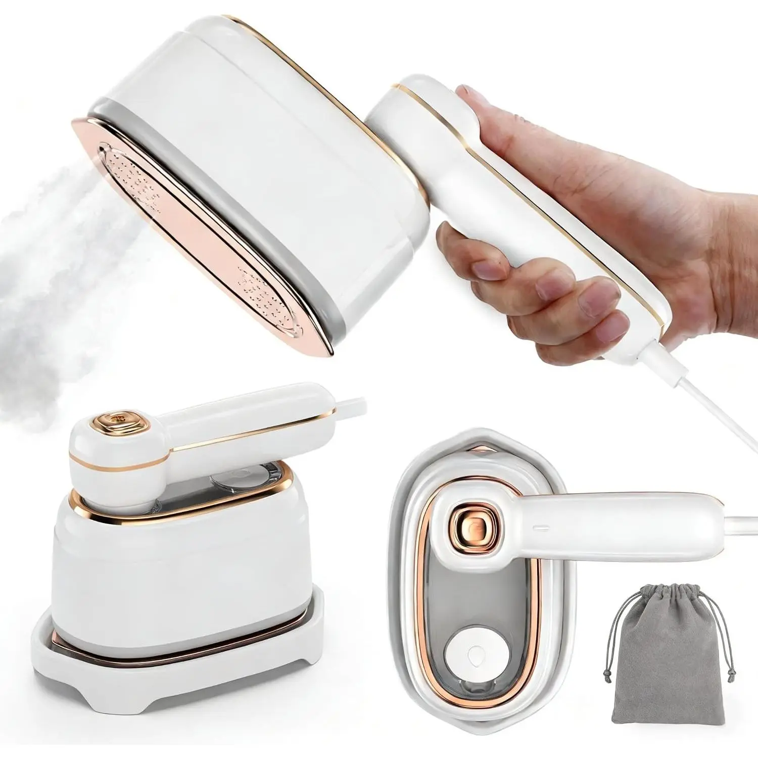 Travel Steamer for Clothes, 1200W Mini Travel Iron with Steam, Handheld Rotary Garment Iron, Wrinkle Remover, 10s Fast Heating, White, 1 PieceGift