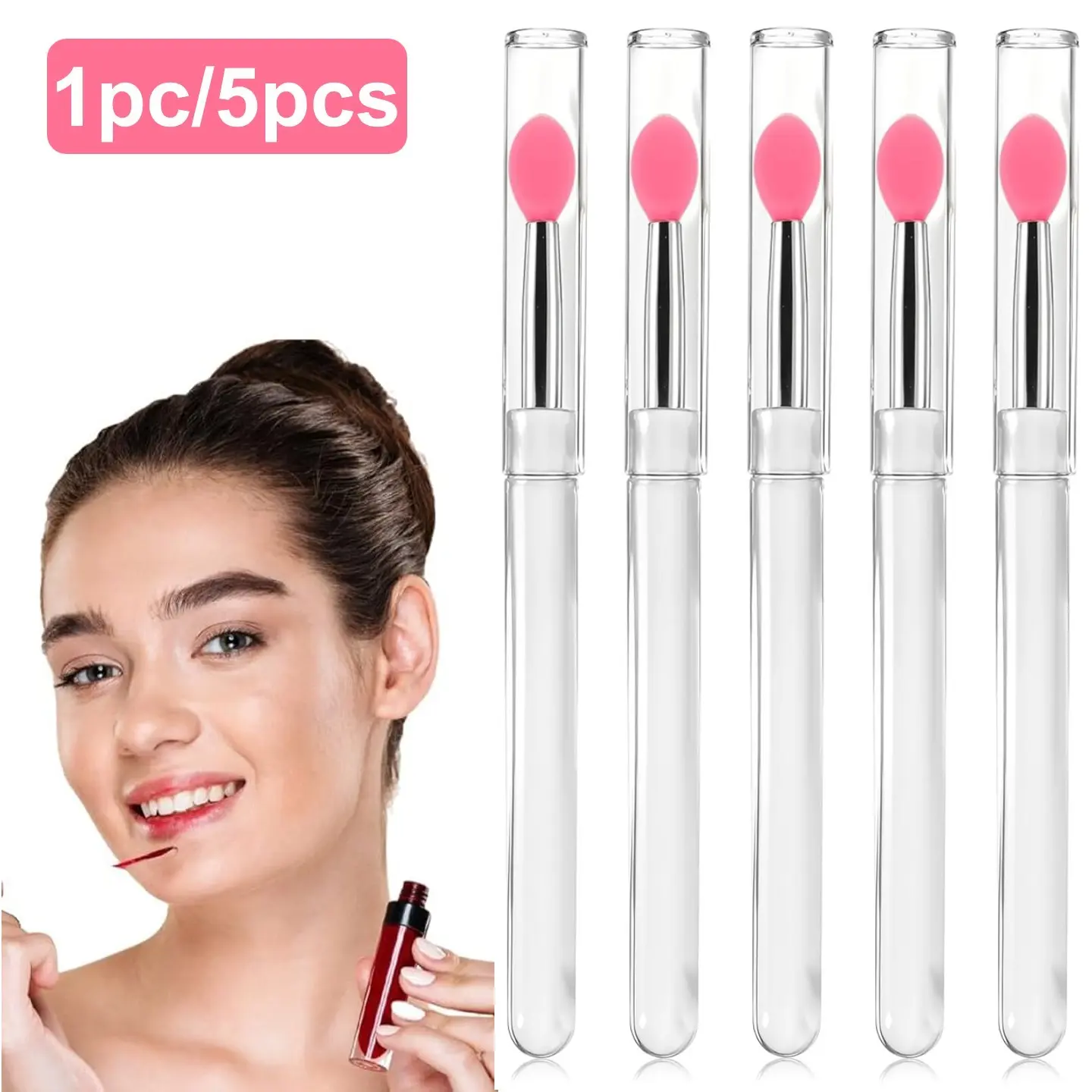 Reusable Lip Applicators, Silicone Lip Mask Applicator with Caps, Portable Reusable Compact Makeup Tools for Lipstick Gloss & Eyeshadow, Cosmetic Brush Set, Makeup Brush Kit, Travel Brush