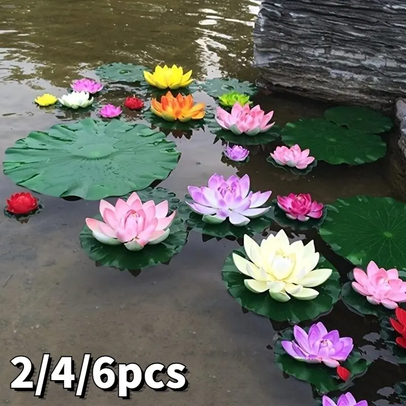 Realistic Artificial Lotus Flowers with Leaves, Decorative Fake Flowers, Artificial Flower Decorations, Durable Eva Material, Ideal for Ponds, Fish Tanks, Bathtubs, Fountains, Garden Decor, Artificial Flower Set