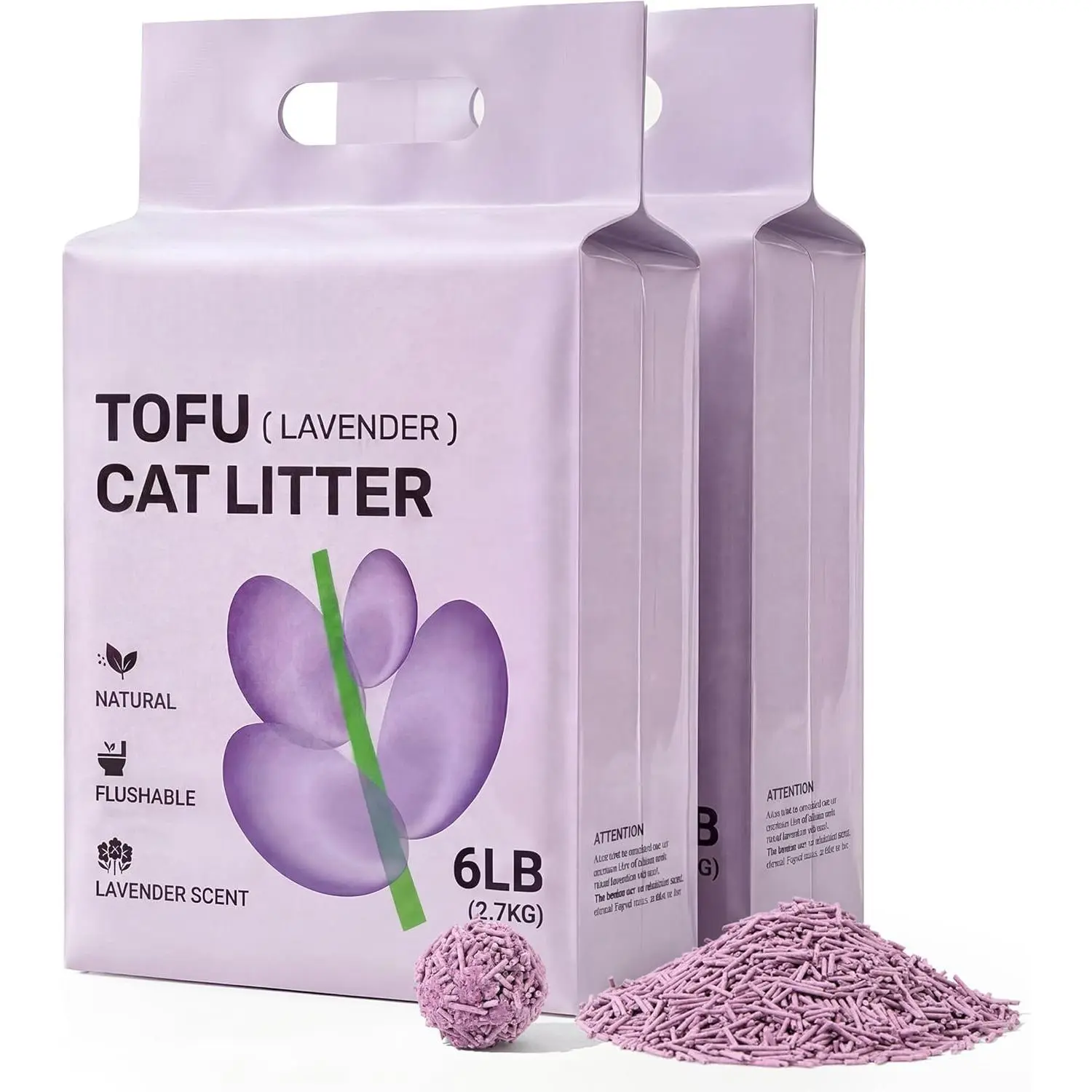 Tofu Cat Litter, Lavender Scented, Clumping, Odor Control, 12 lb| Soybean Fiber Blend, No Lavender Essential Oil, Soft 2mm Pellets, Gentle Texture