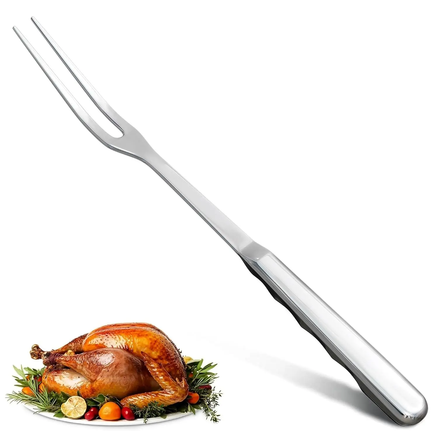 Meat Fork 2 Prongs, 11 Inch, Stainless Steel, Ergonomic Handle | Two Prong Carving Fork for Cooking, Holds Meat Steady to Slice & Lift, for BBQ, Grilling, Serving, Roast & Steak