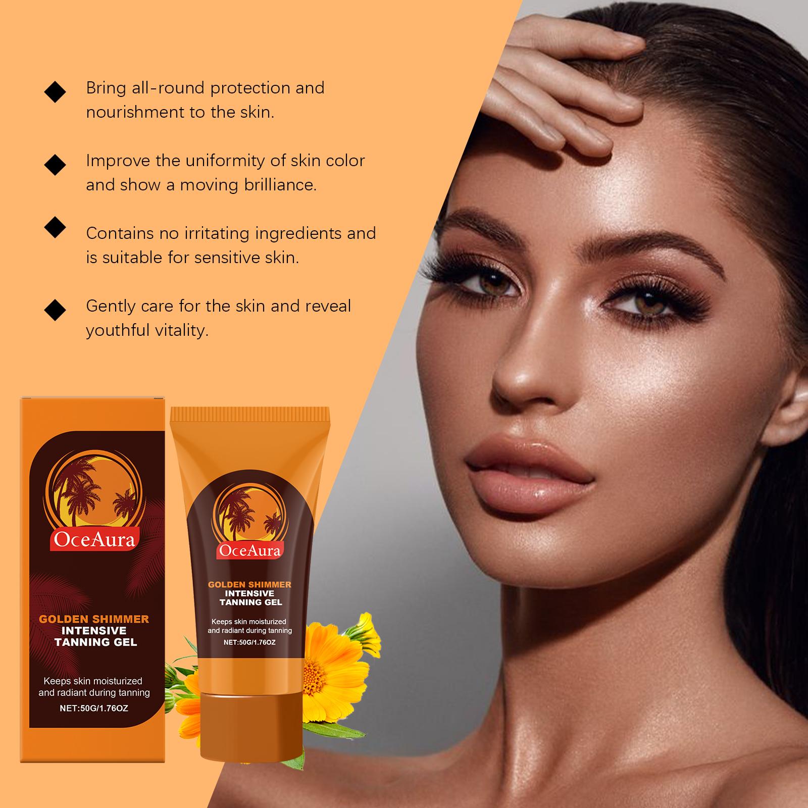 OCEAURA Golden Shimmer Tanning Gel, Sesame & Calendula Dual Care, Mica Shimmer No Color Transfer, Deep Nourishment Natural Radiance, Non-Greasy Fast Absorbing for All Skin