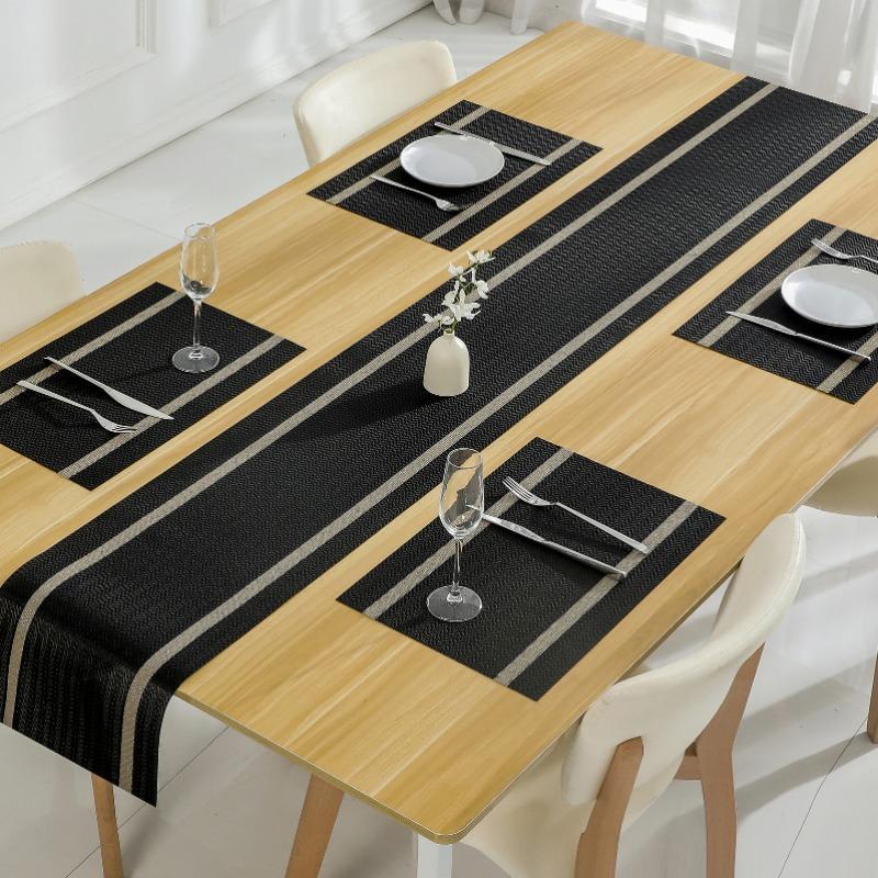 Rectangular Tablecloth & Place Mat Set, 5 Counts/set Modern Heat Resistant Tablecloth & Place Mat, Household Minimal Table Decoration Supplies for Home Kitchen Dining Room Placemat