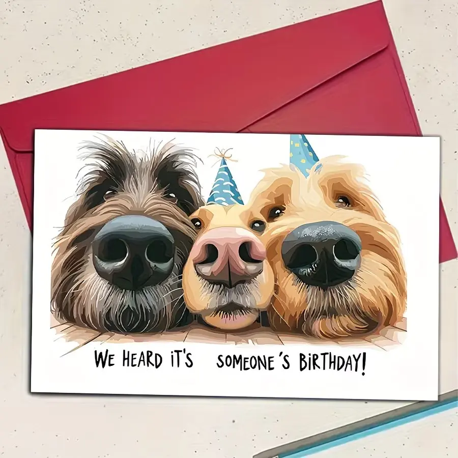 Humorous Dog Birthday Card, Cartoon Dog with Party Hat, Blank Inside, Perfect for Pet Lovers, Unique Gift, Paper Material, No Batteries Needed