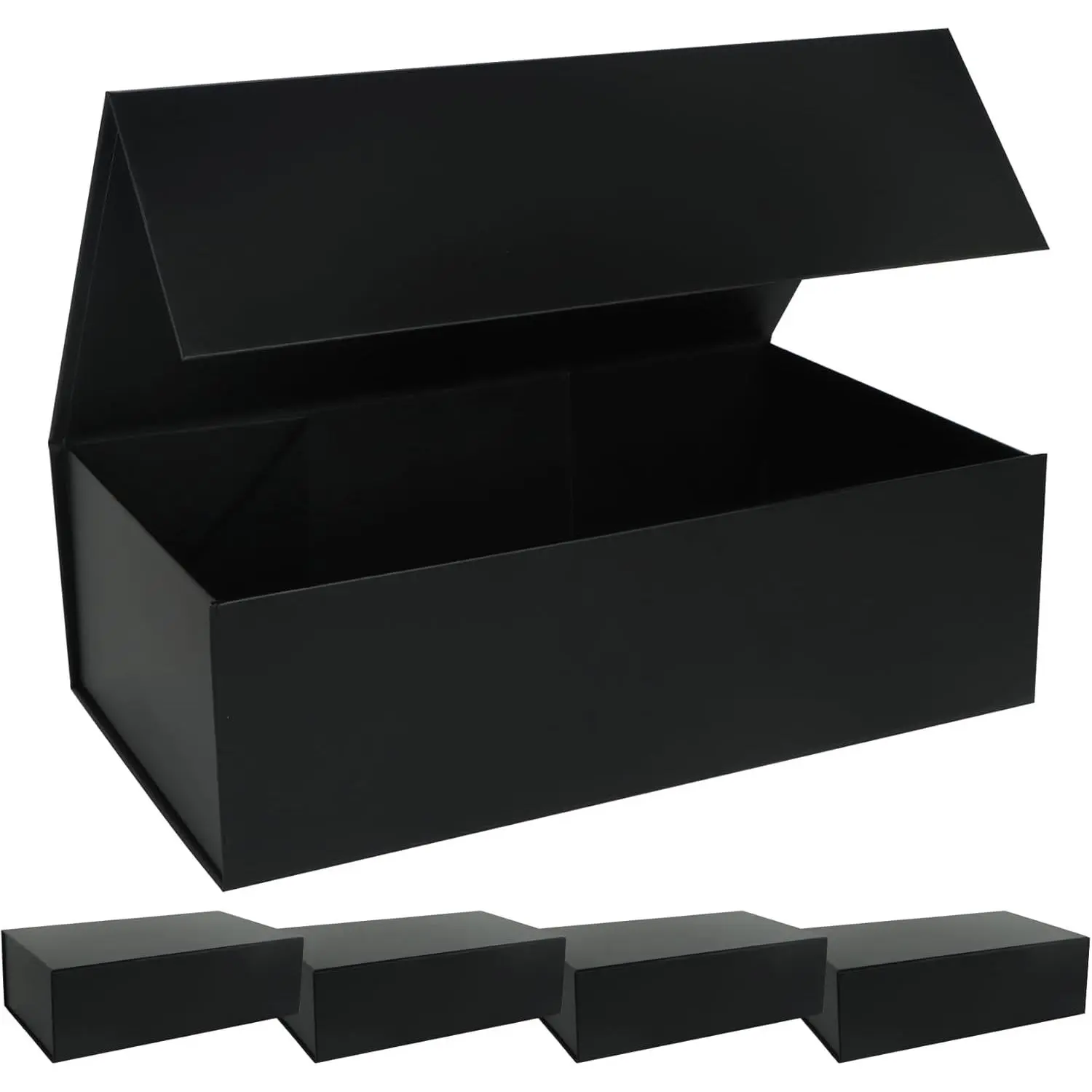 Black Gift Box with Magnetic Lids 13.8x8.3x4.4 in, Large Bridesmaid Groomsman Proposal Boxes, Rectangle Storage Box 5 Pack