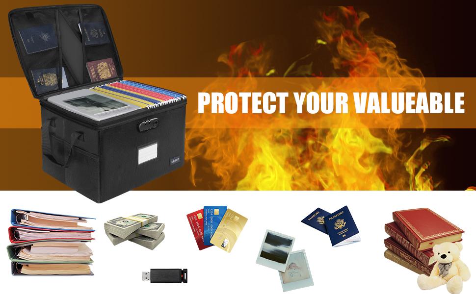 Fireproof and Water-Resistant Document Box with Lock for Document Safety, Collapsible File Organizer with Handle, Filing Cabinets for Home Office to Hold Hanging Letter/Legal Folders