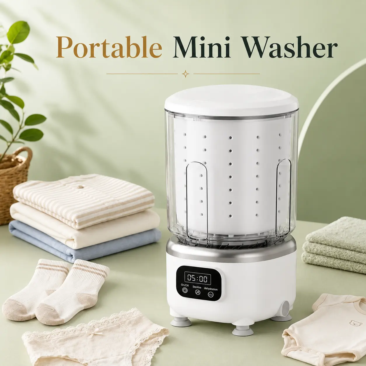 2L 3-in-1 USB-C Fast Charging Mini Portable Washer with Spin Dryer, Lightweight Household Travel Washing Machine for Underwear, Socks, Students/Campers