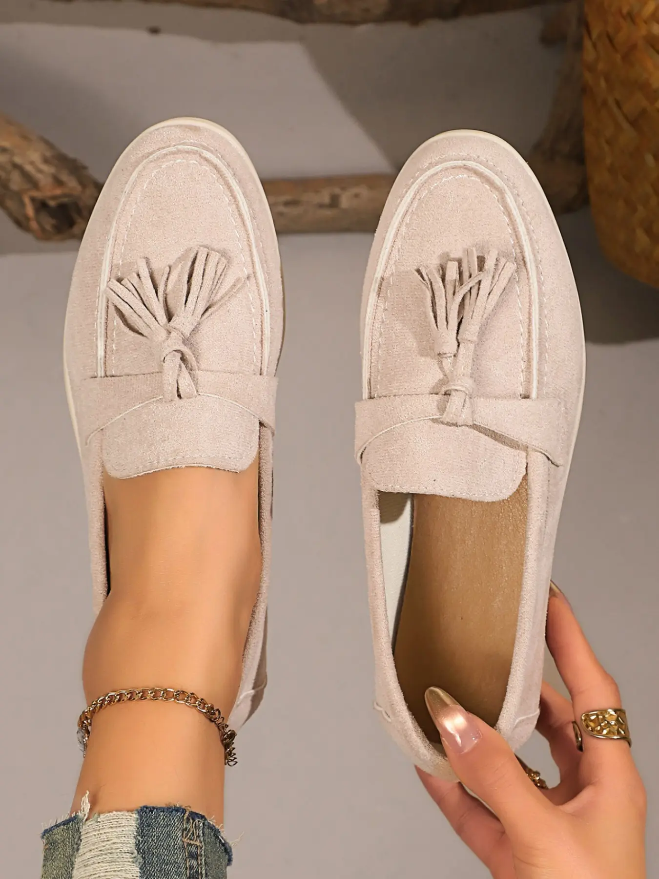 Textile Bow Loafers, Plain Rubber Sole Casual Women's Shoes, Lightweight Slip-On All-Season Footwear