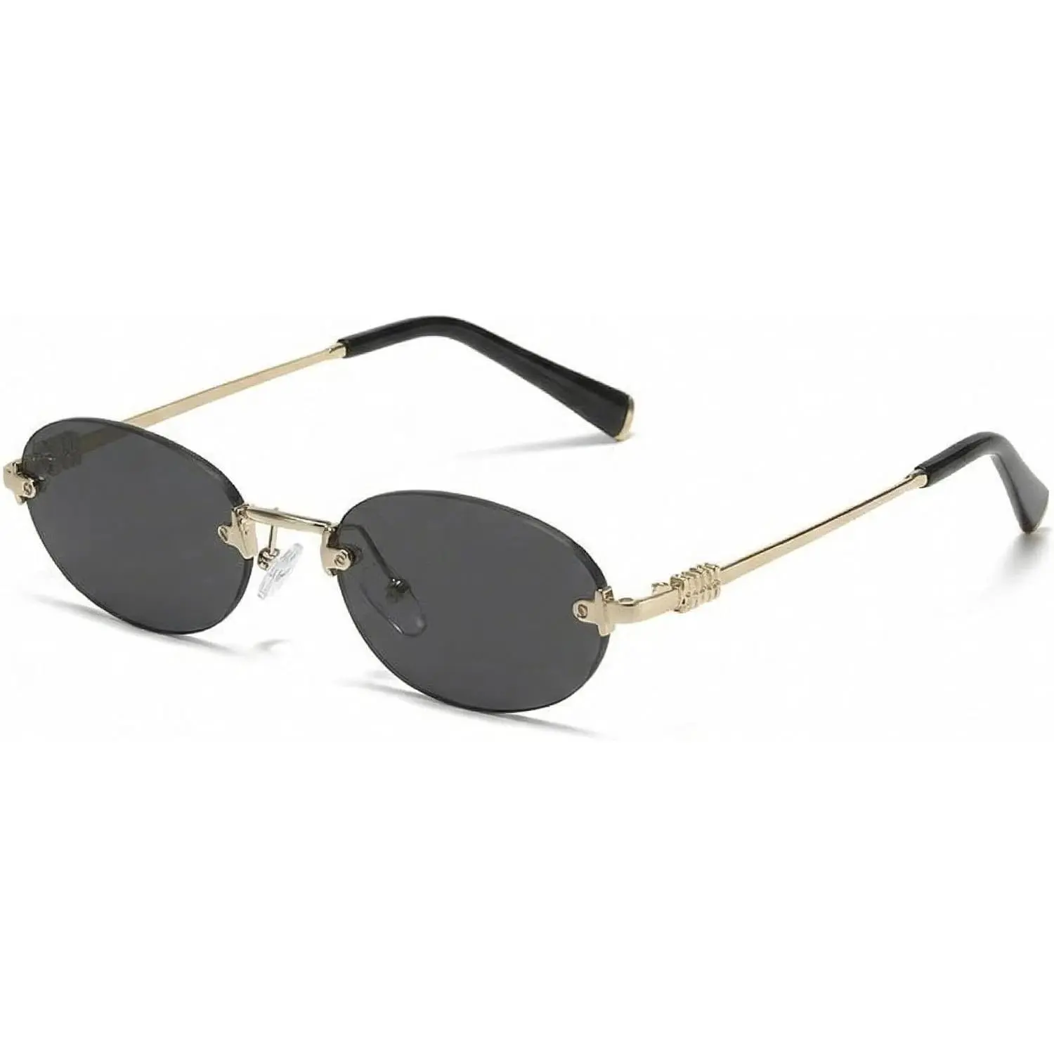 Retro Small Oval Sunglasses for Women, Fashion Rimless Narrow Shades Y2K Designer Sunnies