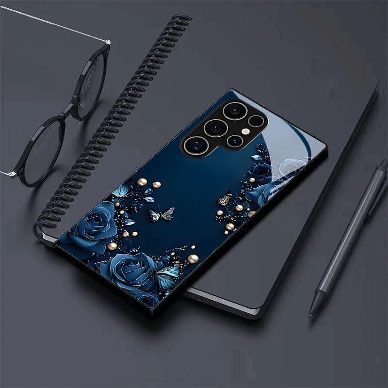 Phone Case - Dark Blue Rose Butterfly Print Phone Case for Samsung Galaxy S26 S25 S24 S23 S22Pro S21 S20 Fe Plus Ultra Pro A56 A55 A54 A53 A52 A51 A36 A35 A34 A32 A26 A25 A24 A23 A16 A15 A14 A06 A05 A03s