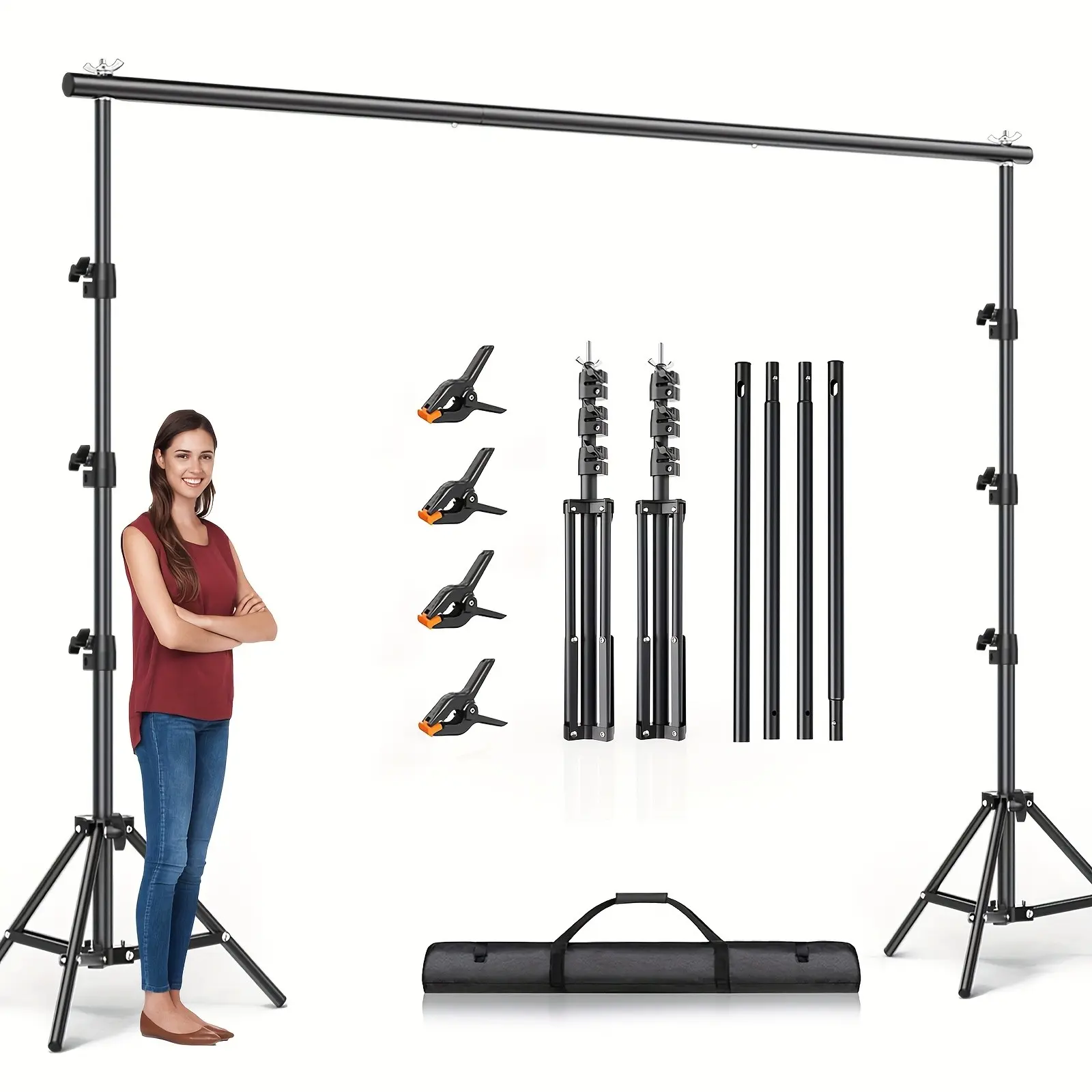 10X10 Ft/8.5X10 FT Heavy Duty Backdrop Stand Kit: Complete with 2 Adjustable Support Stands, 4 Crossbars, 4 Clamps. Ideal for Photography And Video Studios And Party Decor Needs