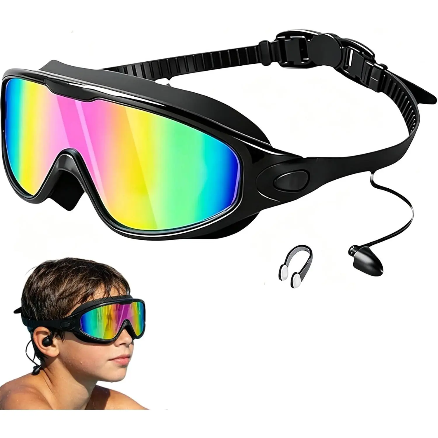 Anti-fog Swimming Goggles, Anti-UV Swimming Goggles with Ear Plugs, Swim Glasses for Men Women Youth, Water Sports Equipment